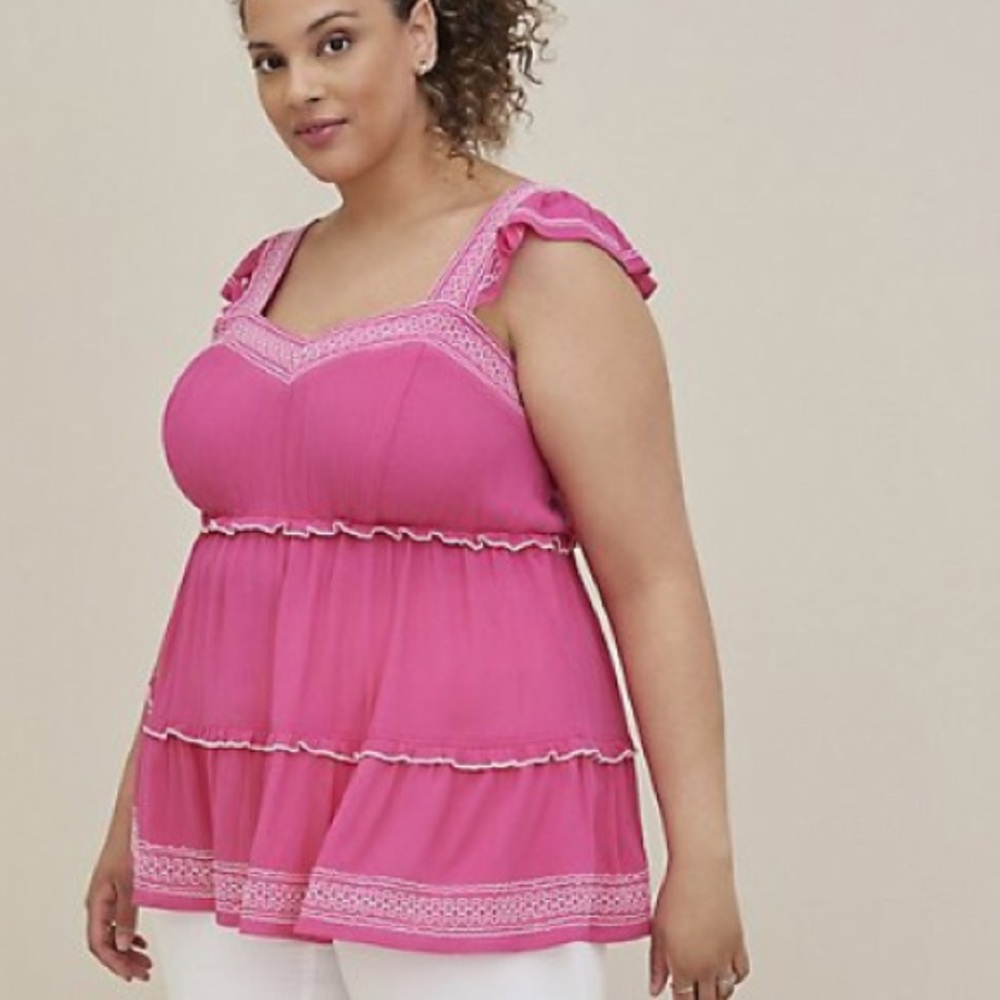 LOWEST 🌺 NWT TORRID 2X or 5X EMBROIDERED BABY DOLL TOP - Picture 4 of 13